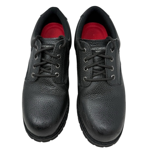 Skechers Black Pebbled Leather Relaxed Fit Slip Resistant Lace Up Shoes Size 11 - Picture 2 of 15